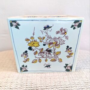Vintage Williamsburg Restoration Delft Flower Frog Square Vase Holland